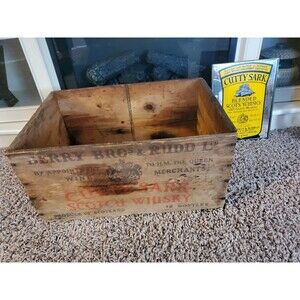 VTG Berry Bros & Rudd Cutty Sark Wooden Crate Box Scotch Whiskey + Pub Mirror